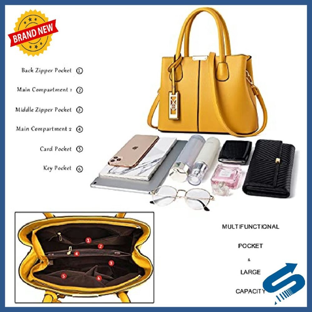 Leather Tote Crossbody Shoulder Bag with Adjustable Strap & Multiple Pockets - Picture 7 of 8